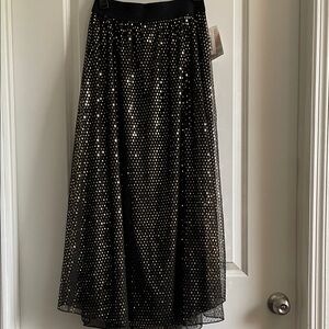 LuLaRoe Black and Gold Maxi Skirt full, sheer, lined with elastic waistband